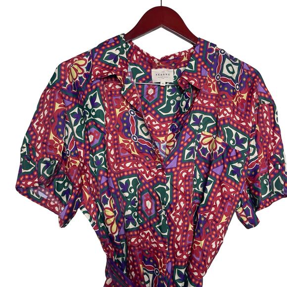 Sezane ANA Twisted pattern Button front mini shirt dress sz 46 US 14 - Picture 5 of 7